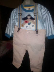 Boys Striped Shirt and Suspender Pants Outfit