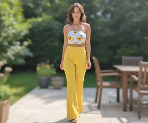 🌻Sunny Vibes Ribbed Sunflower Print Tube Top☀️