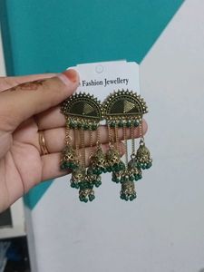 Green Jhumka Earrings