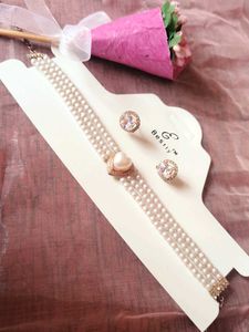 Pearl Choker & Earrings Set