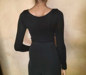 Black Ribbed Fitted Top