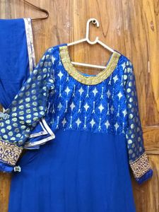 Less used Georgette Anarkali Kurti+Dupatta-NavyBlu