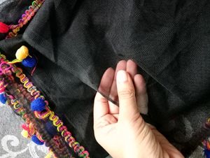 Black Net Duppta With Pom Po
