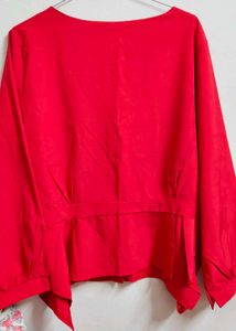 Red Peplum Button-Down Top