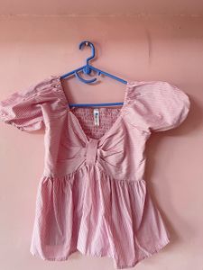 Striped Ruffle Sleeve Top  And Pink Tunic