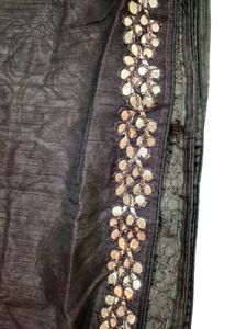 Elegant Grey &amp; Gold Embellished Scarf
