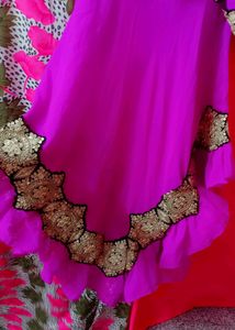 Purple Frill Kurti N Dupatta Mist Beautiful Jajat