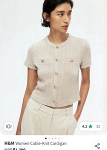H&amp;M Beige Knit Button-Up Top
