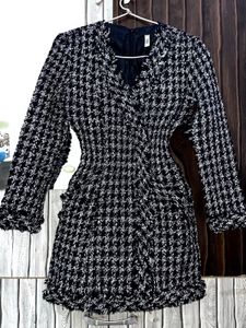 ZARA Houndstooth Tweed Mini Dress