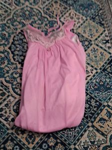 Pink Lace Trim Maxi Nightgown