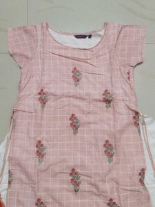 Pink And White Embroidered Kurti Dress