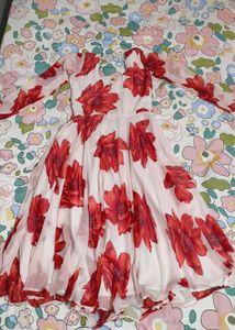 White Floral Flared Anarkali Kurti