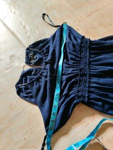 Navy Blue Elegant Halter Neck Maxi Dress