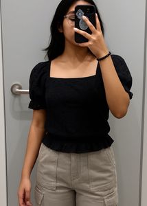 Black Puff Sleeve Top