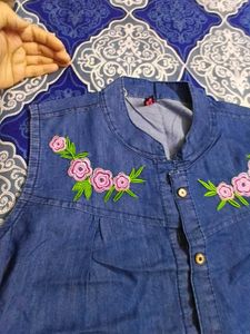Denim Embroidered Top