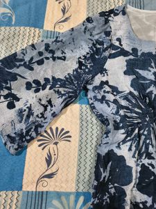 Denim Style Floral Print Georgette Top