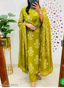 Olive Green Printed Kurta Set New