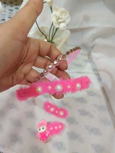 Combo Of 2 cute Pink Hairband+Hair clips