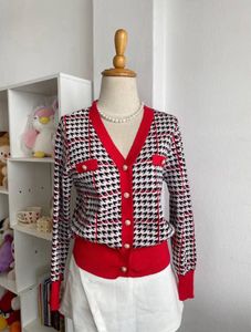 Red Long Sleeve V Neck Sweater