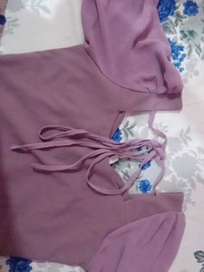 Mauve Puff Sleeve Corset Top