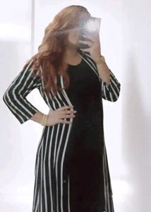 Striped Open Front Shrug Attached Tshirt