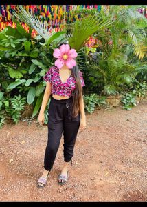 H&amp;M Floral pink colour crop top with back design