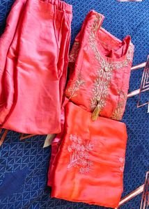 Coral Embroidered Salwar Kameez With Dupatta Set