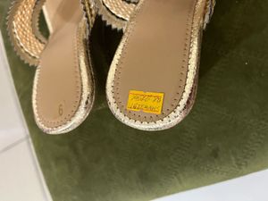 New Gold Wedge Bridal Heel Sandals With Sticker