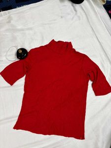 Korean Red Mock Neck Top