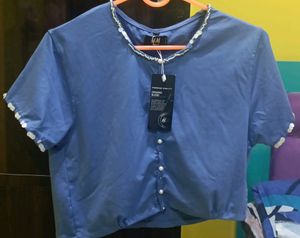 Blue Beaded Crop Top