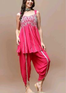Pink Embroidered Dhoti Pant Set