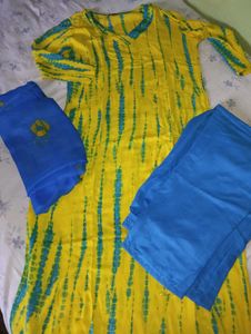 Yellow & Blue Tie-Dye Kurta Set