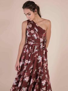 Cover Story Brown Floral Print Below Knee Dress