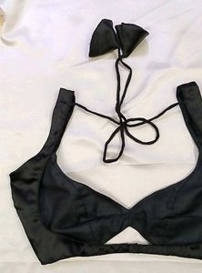 Satin Non Padded 1 Back Hook Deep Neck Blouse