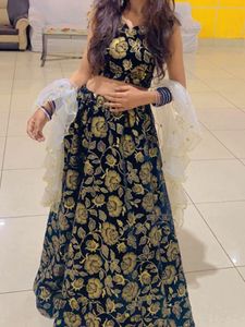 Weading Wear Floral Velvet Lahnga Set