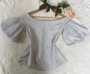 Striped Off-Shoulder Puff Sleeve Top