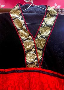 Red &amp; Black Anarkali Gown