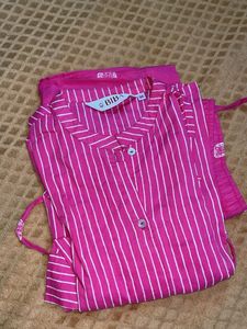 BIBA Pink Striped Kurta Set