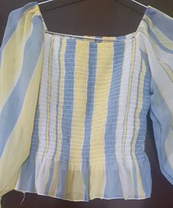 Yellow And Grey Color 💛 Crop Top