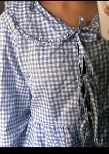 Blue Gingham Ruffle Blouse