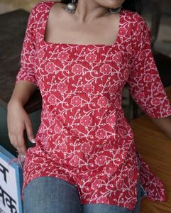 Red Corset Short Kurta | Pure cotton