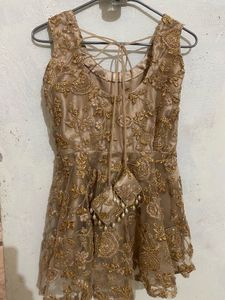 Nude Golden Embroidered Weading Dress