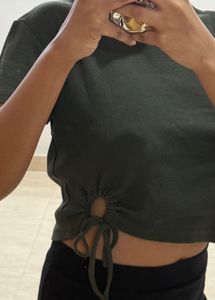 Tie-Front Olive Green T-Shirt