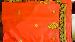Orange Embroidered Saree