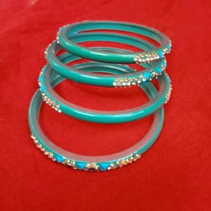 Teal & Rhinestone Bangle Set