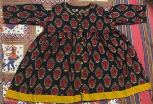 Handblock-Style Ethnic Black Kurta Tribal Face