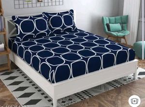 Navy & White Double BedSheet Set With Two Pillow