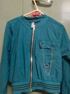 Blue Chain Detail Bomber Jacket