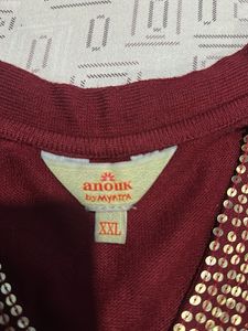 Burgundy Embellished V-Neck Top New