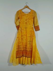 Yellow Printed Layered For Girl&#39;s